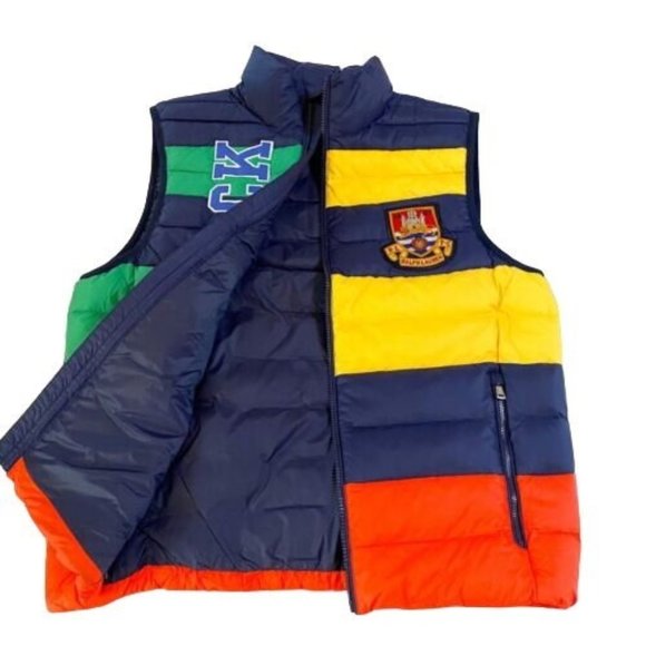 Ralph Lauren Polo Mens Packable Down Vest Size Medium Multicolor Navy Yellow Red